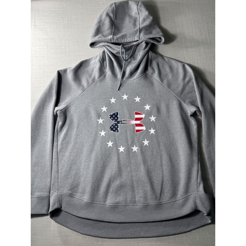 Under Armour Women's UA Freedom Logo Fleece Hoodie Grey XL Loose Fit High Neck